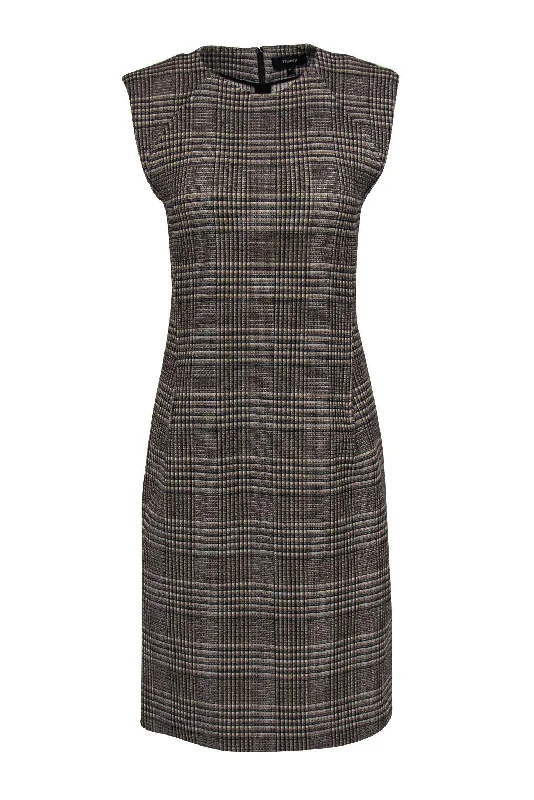 Theory - Tan Glen Plaid Sleeveless Wool Blend Sheath Dress Sz 6 Tulle unclassified dresses