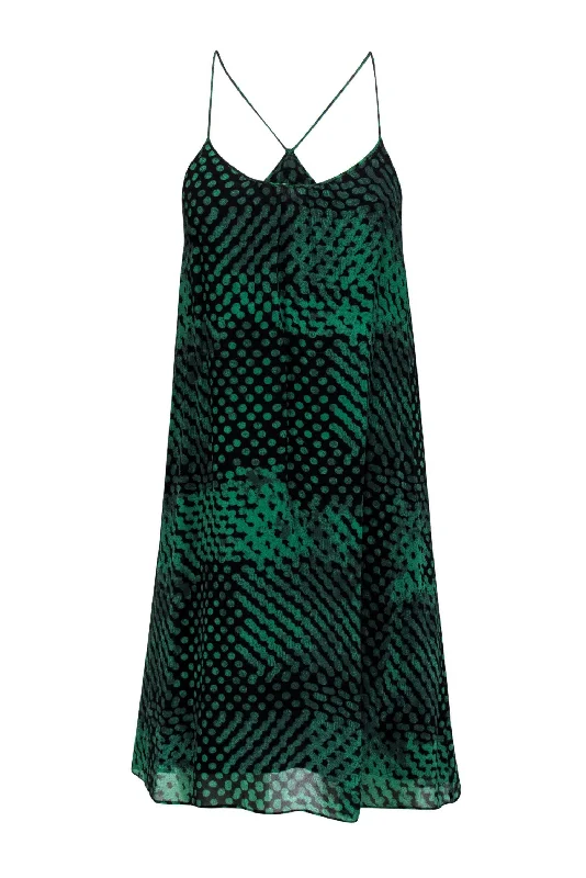 Theory - Black & Green Spotted Sleeveless Silk Sheath Dress Sz S Fall unclassified dresses