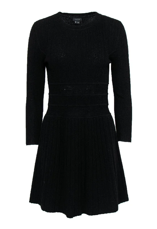 Theory - Black Wool Blend Ribbed Fit & Flare Dress Sz S Plus size unclassified dresses