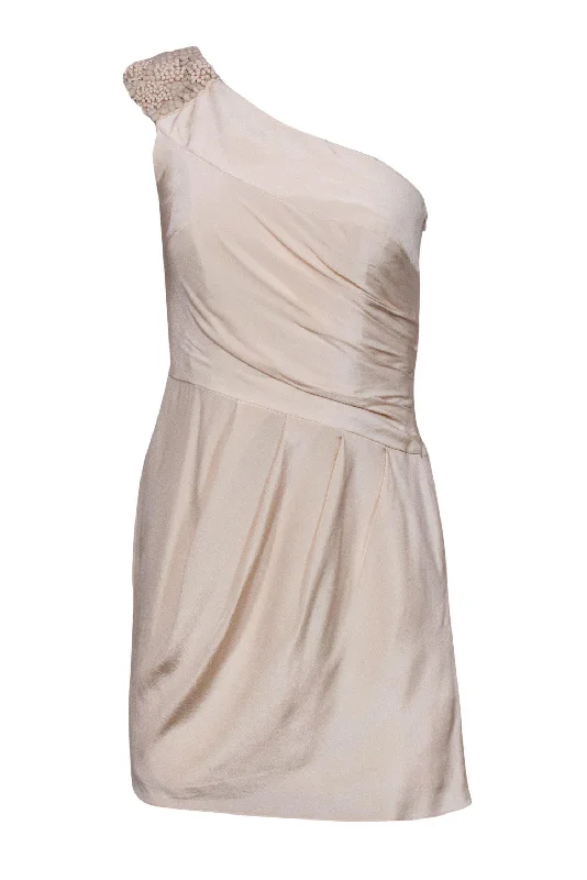 Tibi - Cream Satin One-Shoulder Beaded Dress Sz 4 Gothic unclassified dresses