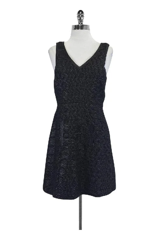 Tibi - Black Textured Dress w/ Leather Trim Sz 6 Pastel unclassified dresses