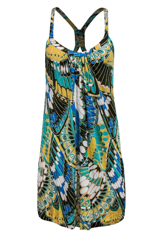 Tibi - Green, Blue & Yellow Printed Shift Dress Sz XS Chiffon unclassified dresses