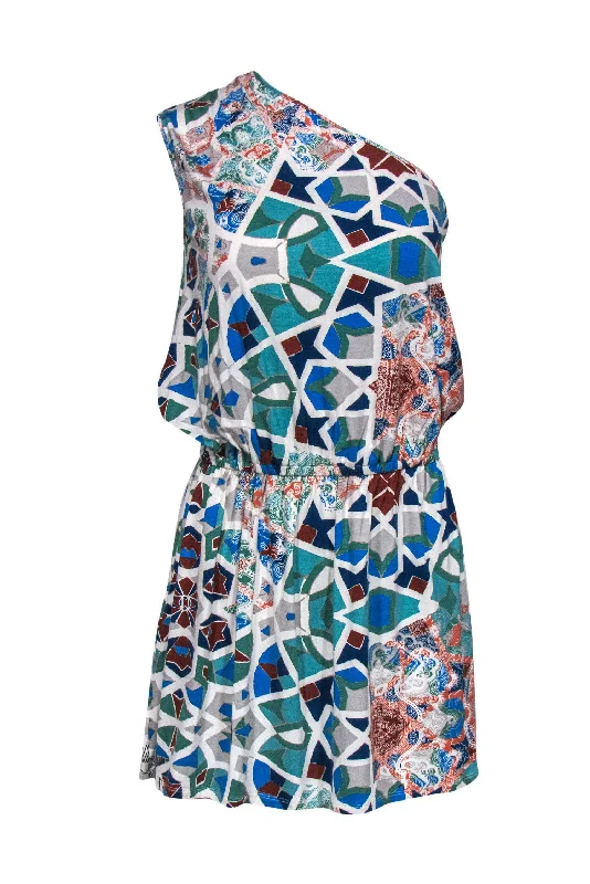 Tibi - Multicolor Mosaic Print One-Shoulder Dress Sz XS Lace unclassified dresses