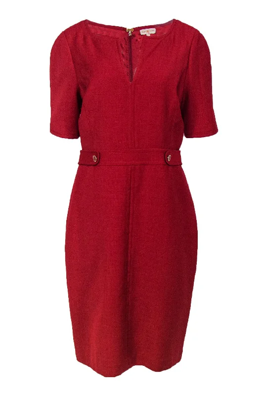 Tory Burch - Red Wool Sheath Dress w/ Piping Sz 14 Corset unclassified dresses