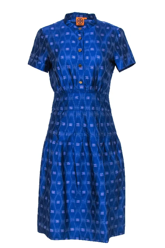 Tory Burch - Blue Patterned Button-Front A-Line Dress Sz 4 Party unclassified dresses