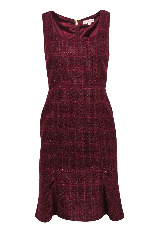 Tory Burch - Metallic Maroon Tweed Sheath Dress Sz 4 Short unclassified dresses