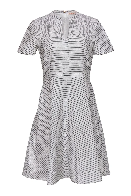 Tory Burch - White Striped Cotton A-Line Dress Sz 8 Fall unclassified dresses