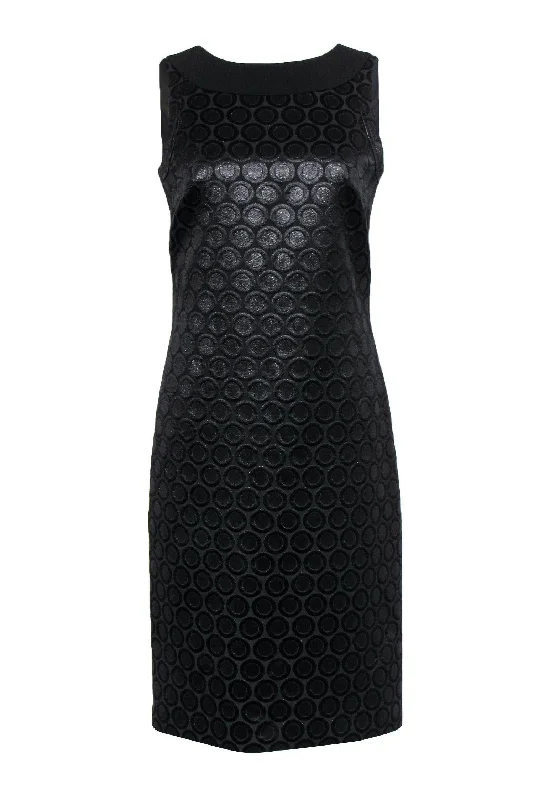 Tory Burch - Black Metallic Textured Circle Print Sleeveless A-Line Dress Sz 8 Earthy tone unclassified dresses