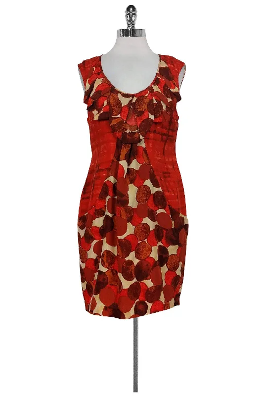 Tracy Reese - Orange Circle Print Cap Sleeve Silk Sheath Dress Sz 6 Bold pattern unclassified dresses