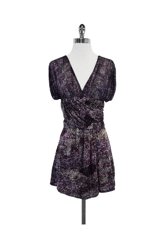 Tracy Reese - Purple & Grey Print Sleeveless Dress Sz S Chic unclassified dresses