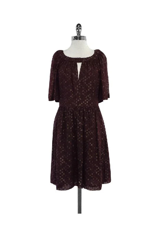 Trina Turk - Maroon Metallic Spotted Silk Dress Sz 8 Formal unclassified dresses