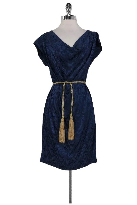 Trina Turk - Navy Blue Silk Dress w/ Rope Belt Sz 2 Neutral tone unclassified dresses