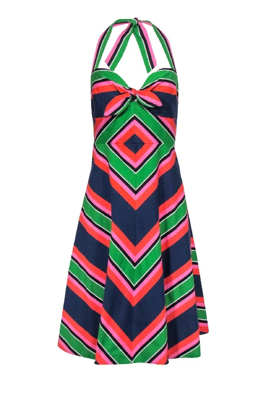 Trina Turk - Multicolor Chevron Pattern Halter Dress Sz 10 Discounted unclassified dresses