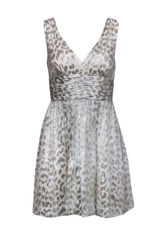 Trina Turk - White & Silver Leopard Print Fit & Flare Dress Sz 2 Striped unclassified dresses