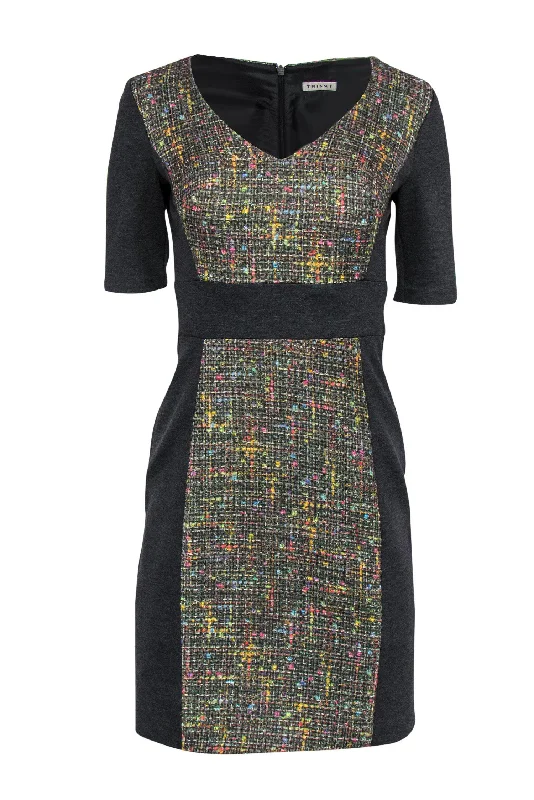 Trina Turk - Grey Sheath Dress w/ Rainbow Tweed Sz 2 Knitted unclassified dresses