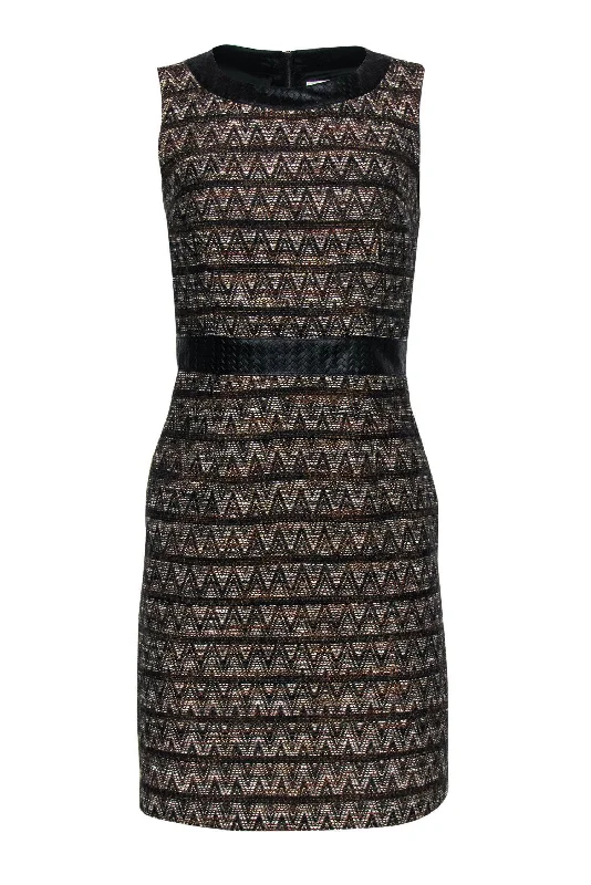 Trina Turk - Brown Chevron Print Sleeveless Sheath Dress w/ Woven Trim Sz 2 Casual unclassified dresses