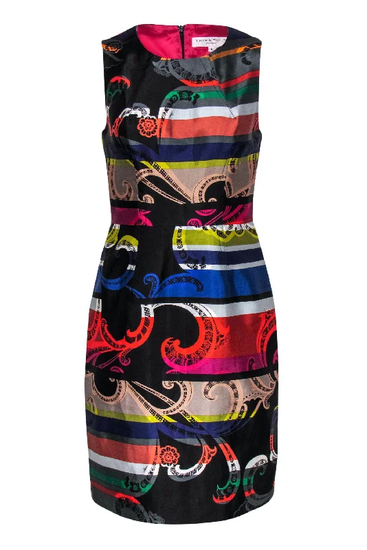 Trina Turk - Multicolored Satin Striped Paisley Print Dress Sz 4 Street style unclassified dresses