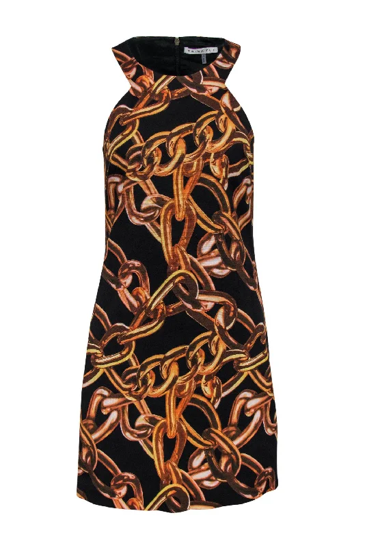 Trina Turk - Black & Gold Chain Print Sleeveless Dress Sz 4 Open-back unclassified dresses