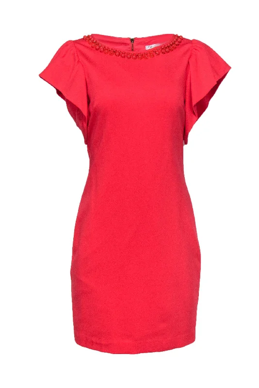 Trina Turk - Coral Flutter Sleeve w/ Jeweled Neckline Sz 4 Chic unclassified dresses