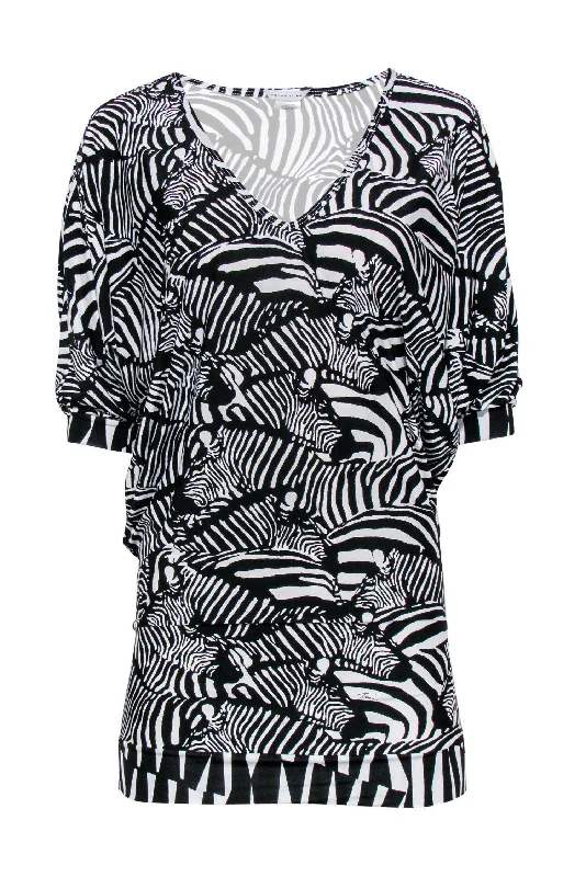 Trina Turk - Black & White Zebra Print Dolman Sleeve Shift Dress Sz S Designer unclassified dresses