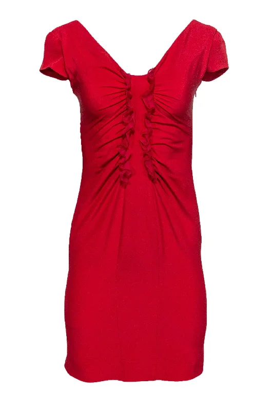 Valentino - Red Cap Sleeve Dress w/ Ruffles Sz S Velvet unclassified dresses