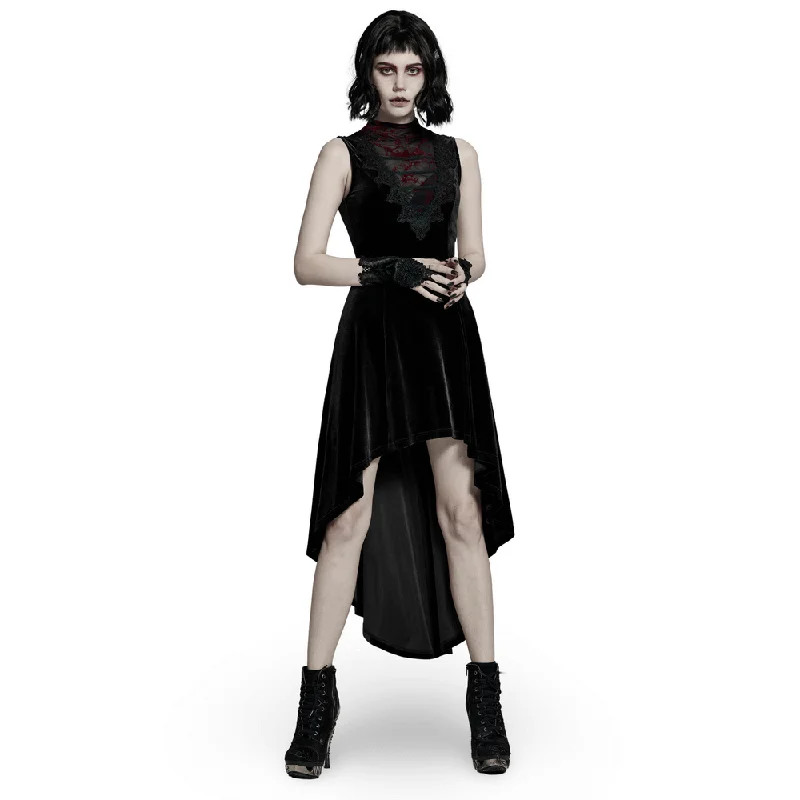 Velvet Mesh Gothic Sleeveless Irregular Hem High-Low Dress Denim unclassified dresses