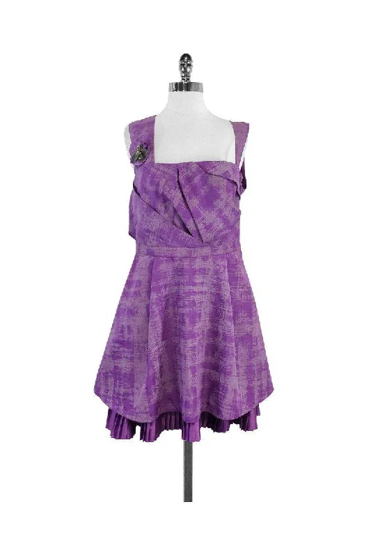 Vera Wang Lavender Label - Purple & Grey Print Open Back Dress Sz 12 Printed unclassified dresses