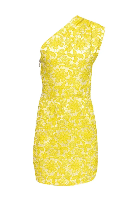 Veronica Beard - Yellow Embroidered One Shoulder Dress Sz 4 Bright color unclassified dresses