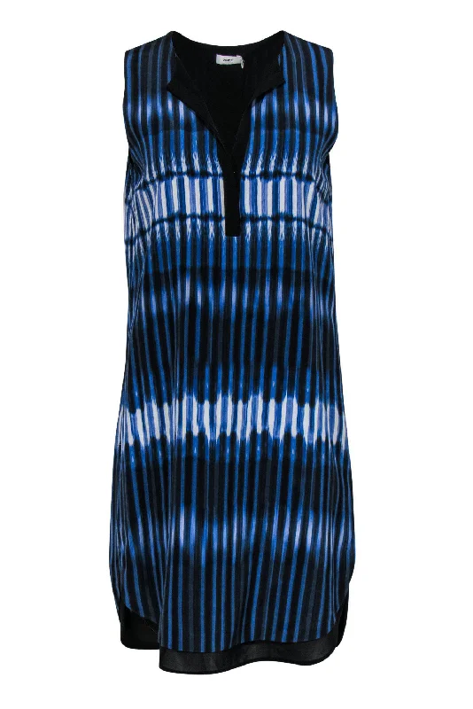 Vince - Blue & Black Striped Silk Shift Dress Sz M Wedding guest unclassified dresses