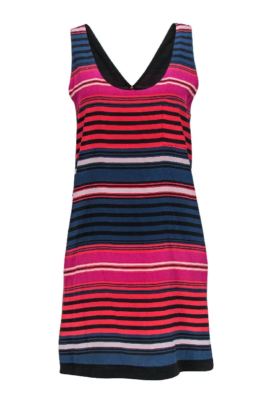 Vince - Red, Navy & Pink Striped Sleeveless Shift Dress Sz S Long sleeve unclassified dresses