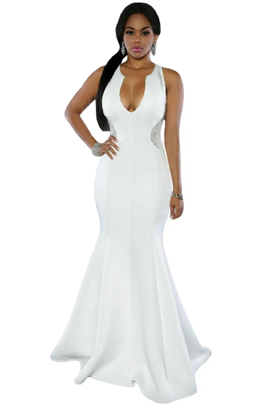 White Mesh Back Accent Mermaid Dress Formal unclassified dresses