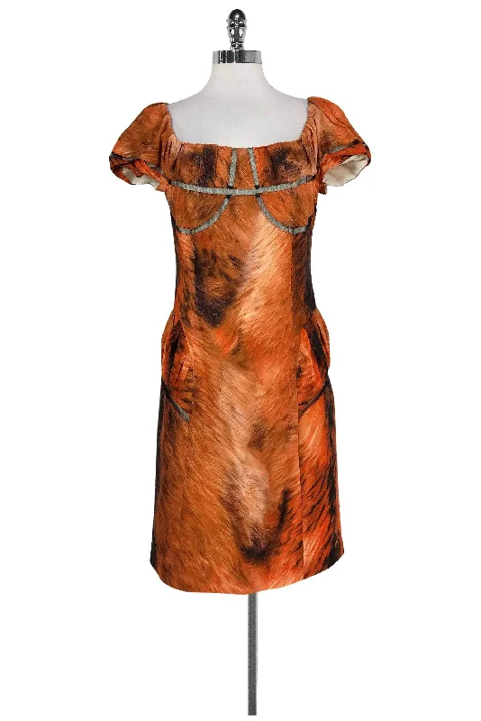 Wunderkind - Orange Fur Print Dress Sz 8 Neutral tone unclassified dresses