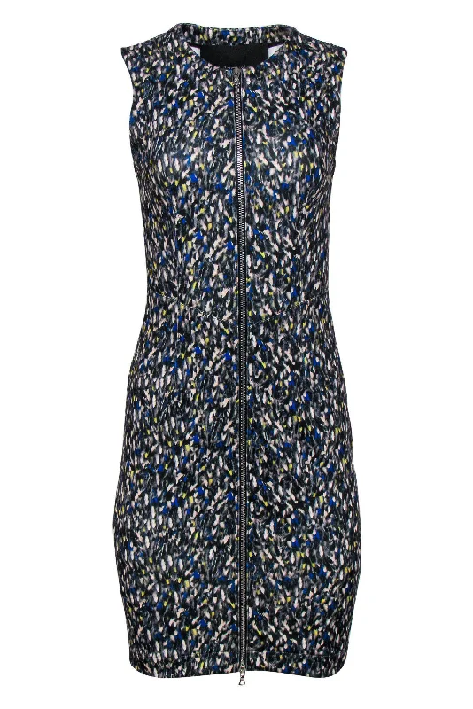 Yigal Azrouel - Speckled Multi Print Zippered Sheath Dress Sz S Corset unclassified dresses