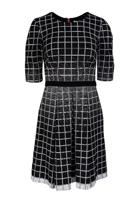 Yoana Baraschi - Grey Grid Pattern Pleated Dress Sz 4 Cotton unclassified dresses