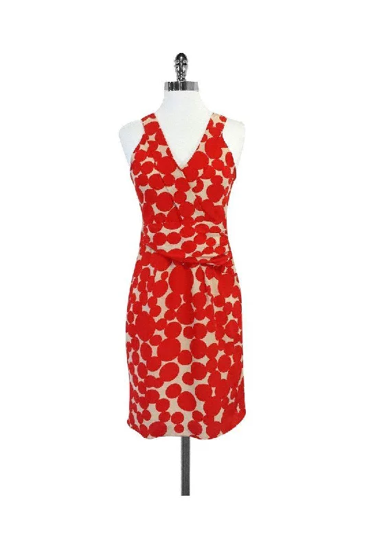 Yoana Baraschi - Red & Tan Polka Dot Silk Sleeveless Dress Sz XS Neutral tone unclassified dresses