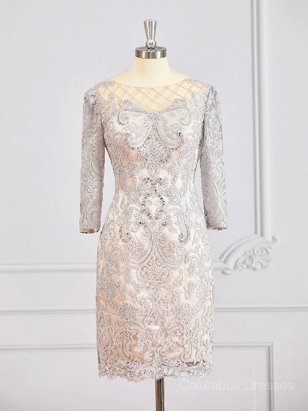 Sheath/Column Bateau Short/Mini Chiffon Mother of the Bride Dresses With Appliques Lace Soft Mini Skirt