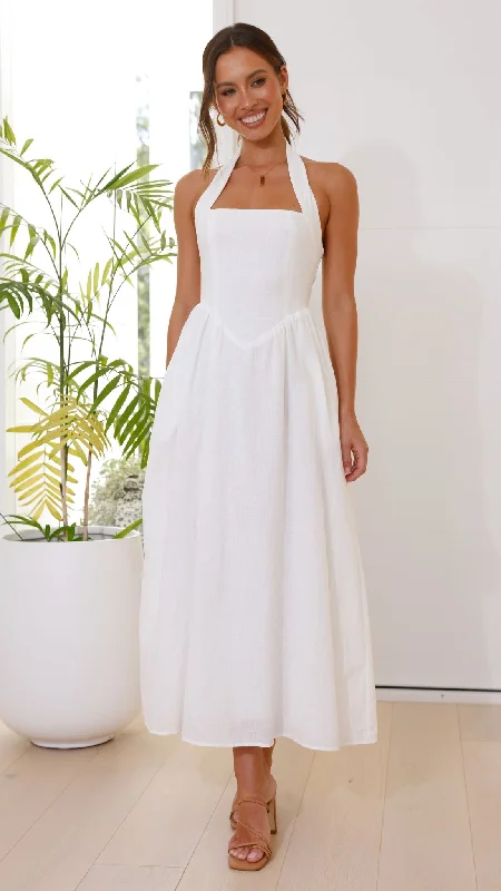 Caden Maxi Dress - White Soft Pleated Maxi