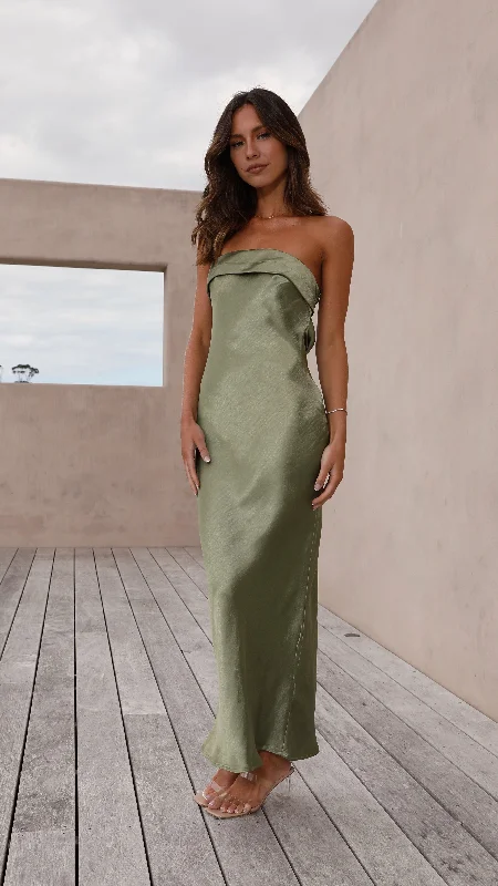 Gisele Maxi Dress - Olive Tulle Layered Maxi