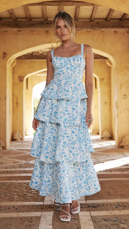 Page Maxi Dress - Blue Floral Full Maxi Skirt