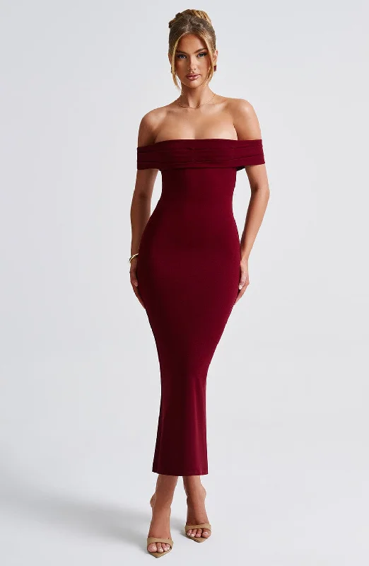 Bex Midi Dress - Burgundy Pleated A-line Skirt