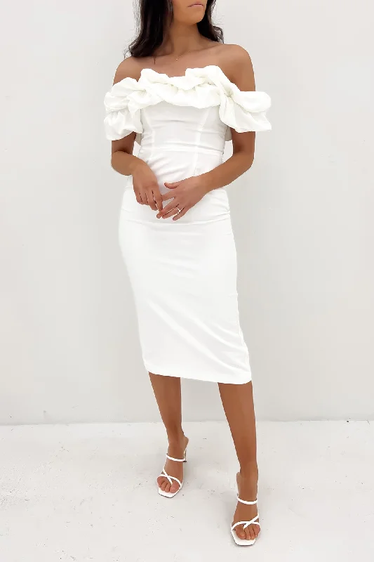 Corina Midi Dress White Plain Midi Skirt