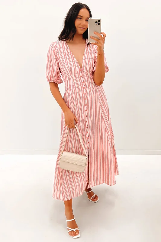 Hudson Midi Dress Pink Stripe Wool Midi Skirt