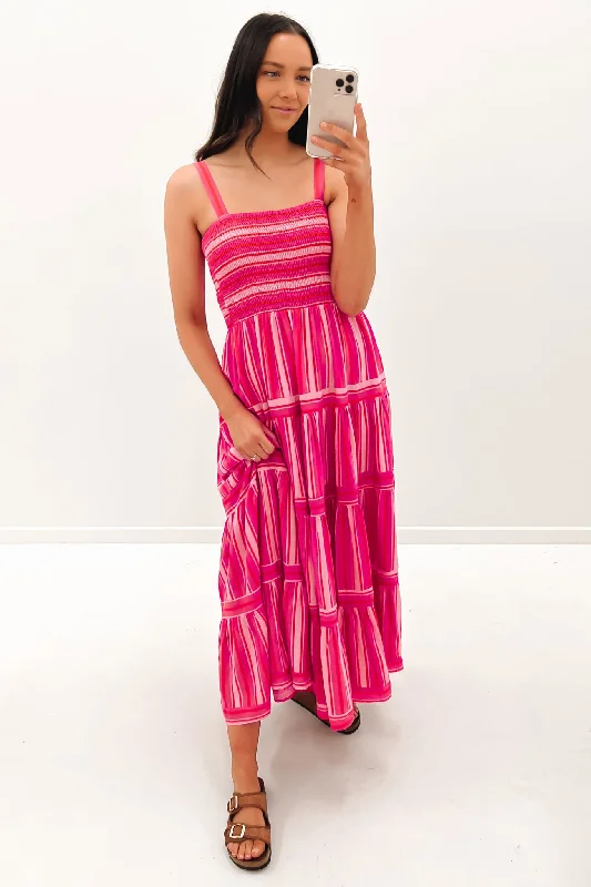 Kaye Midi Dress Pink Stripe Slim Midi Skirt