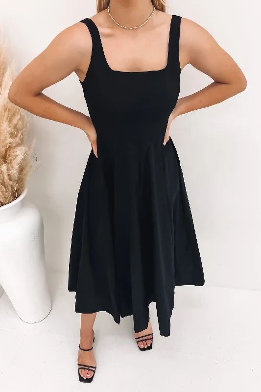 Zahra Midi Dress Black A-line Midi Skirt